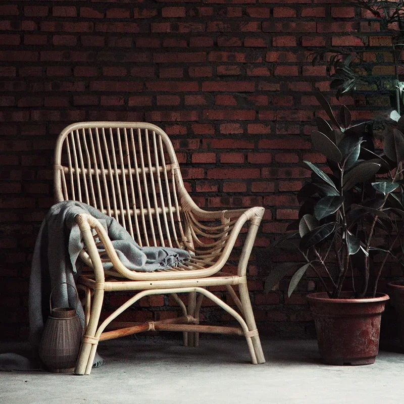 Interior Design Japanese - Nordic Natural Rattan Chair Single Courtyard