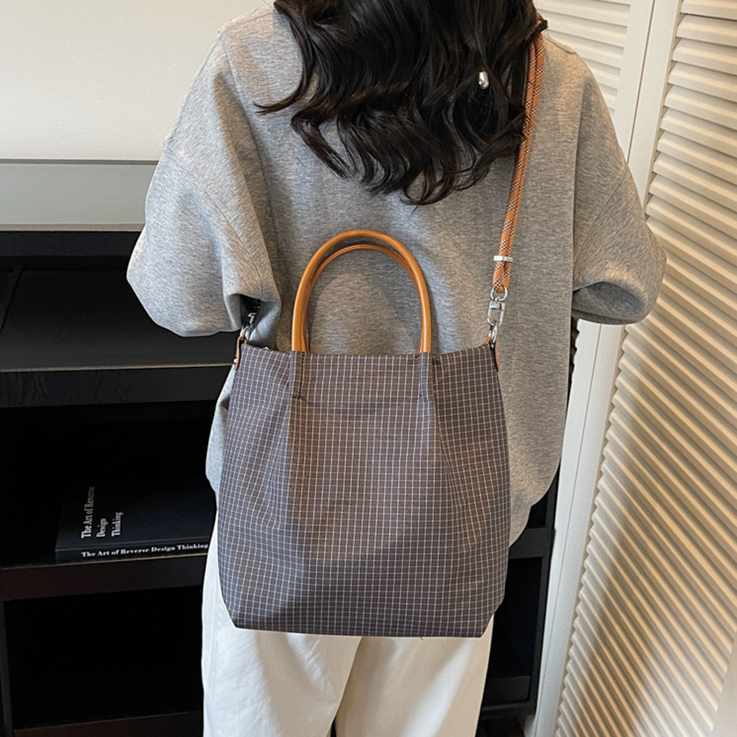 Plaid Design Nylon Tote Bags L - Interior Design Japanese review and price