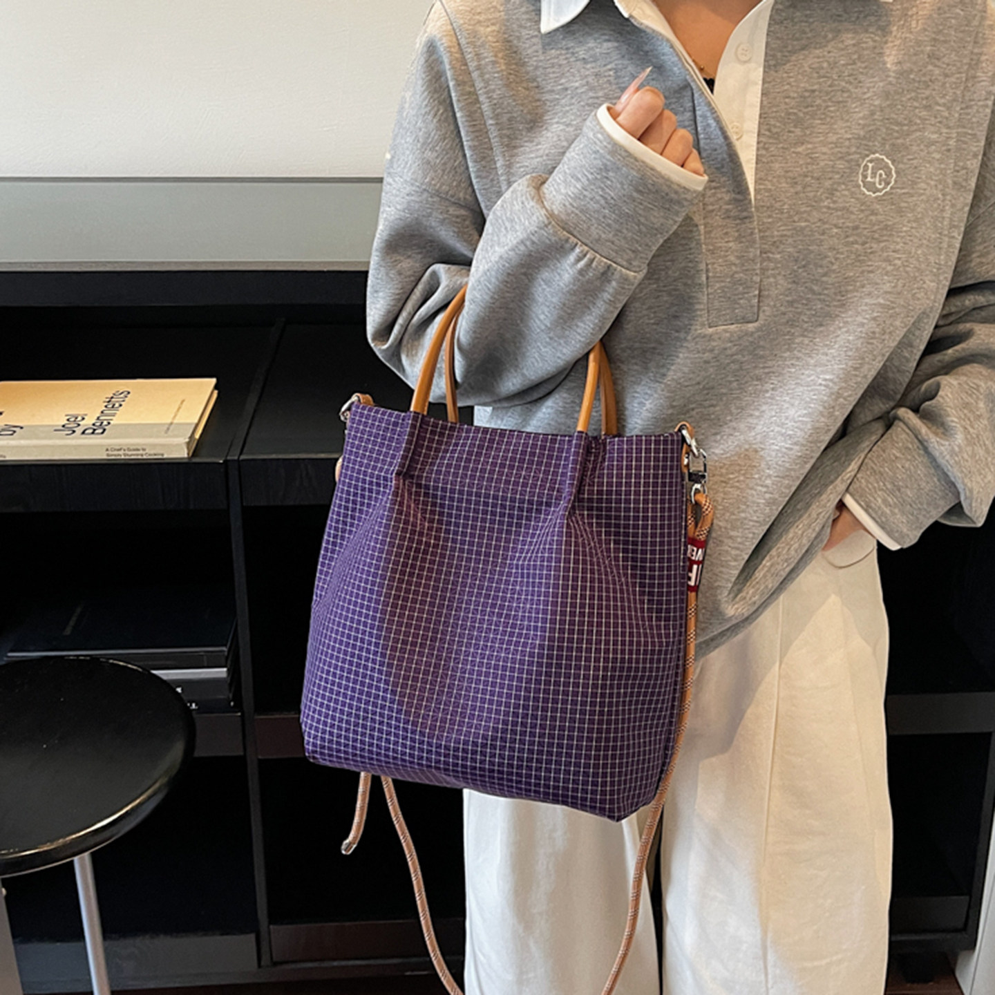 Plaid Design Nylon Tote Bags L - Interior Design Japanese review and price
